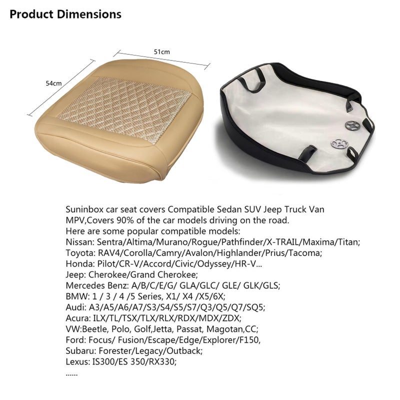 Suninbox Leather Car Seat Covers,Beige Bottom Car Seat Covers Front Seat Only,Ventilated Breathable Comfortable Car Seat Protector for Leather Seats - Image 4